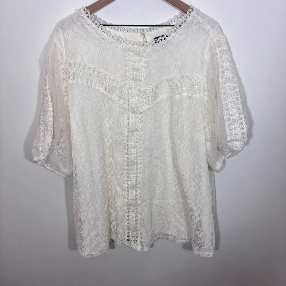 Torrid Lace Puff Short Sleeve Blouse Cloud Dancer Size 4/4X 26 - Picture 10 of 15